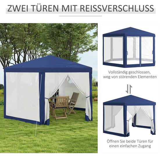 ComfortXL - Tonnelle Hexagonale Jardin Moustiquaire Intégrée Toile Polyester 4x3m Bleu - ComfortXL Outdoor Living - Image 5