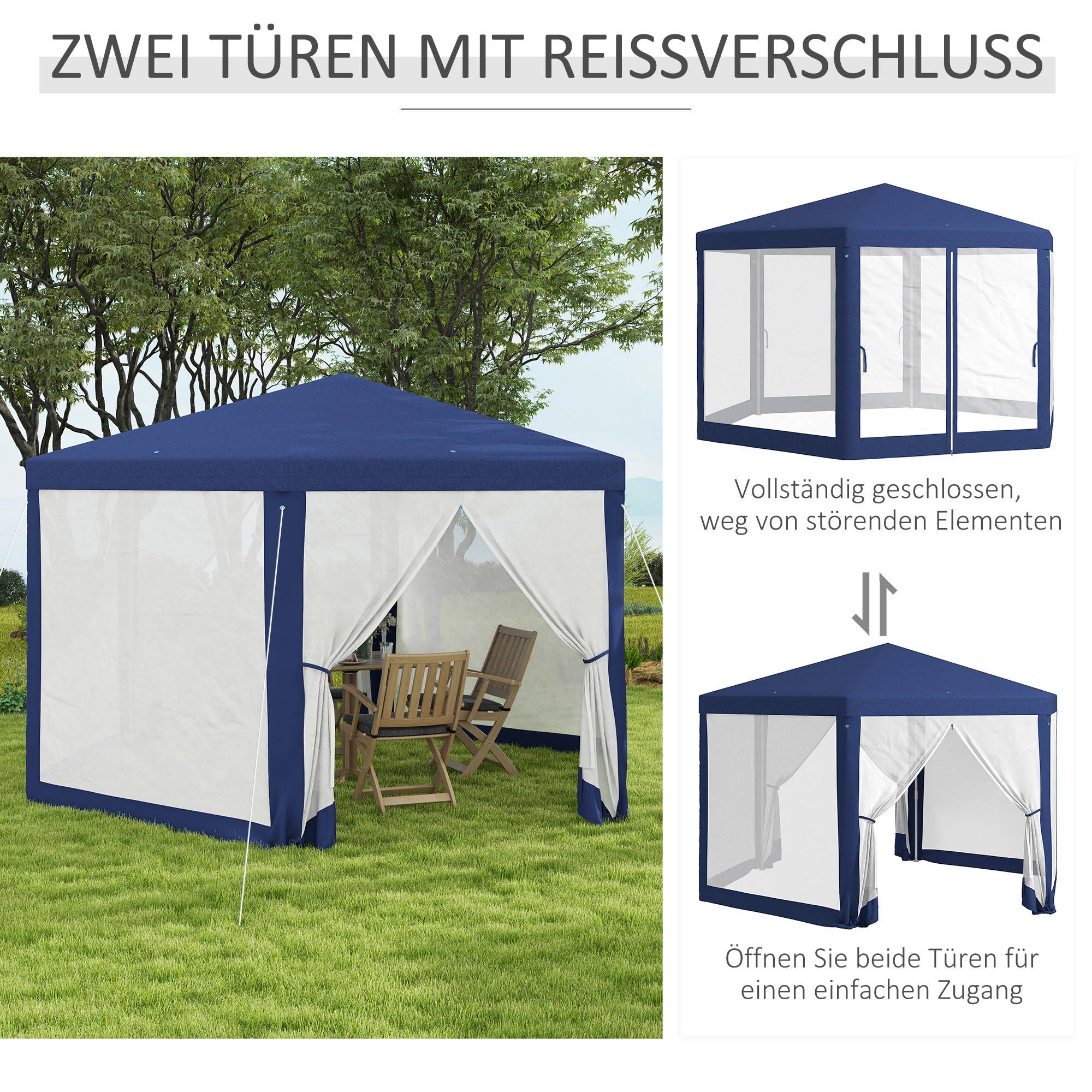 ComfortXL - Tonnelle Hexagonale Jardin Moustiquaire Intégrée Toile Polyester 4x3m Bleu - ComfortXL Outdoor Living - Image 5
