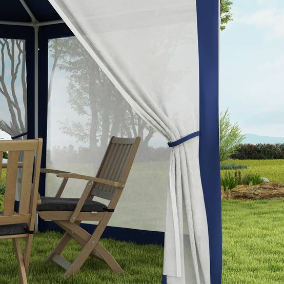 ComfortXL - Tonnelle Hexagonale Jardin Moustiquaire Intégrée Toile Polyester 4x3m Bleu - ComfortXL Outdoor Living - Image 7