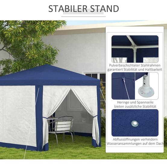 ComfortXL - Tonnelle Hexagonale Jardin Moustiquaire Intégrée Toile Polyester 4x3m Bleu - ComfortXL Outdoor Living - Image 6