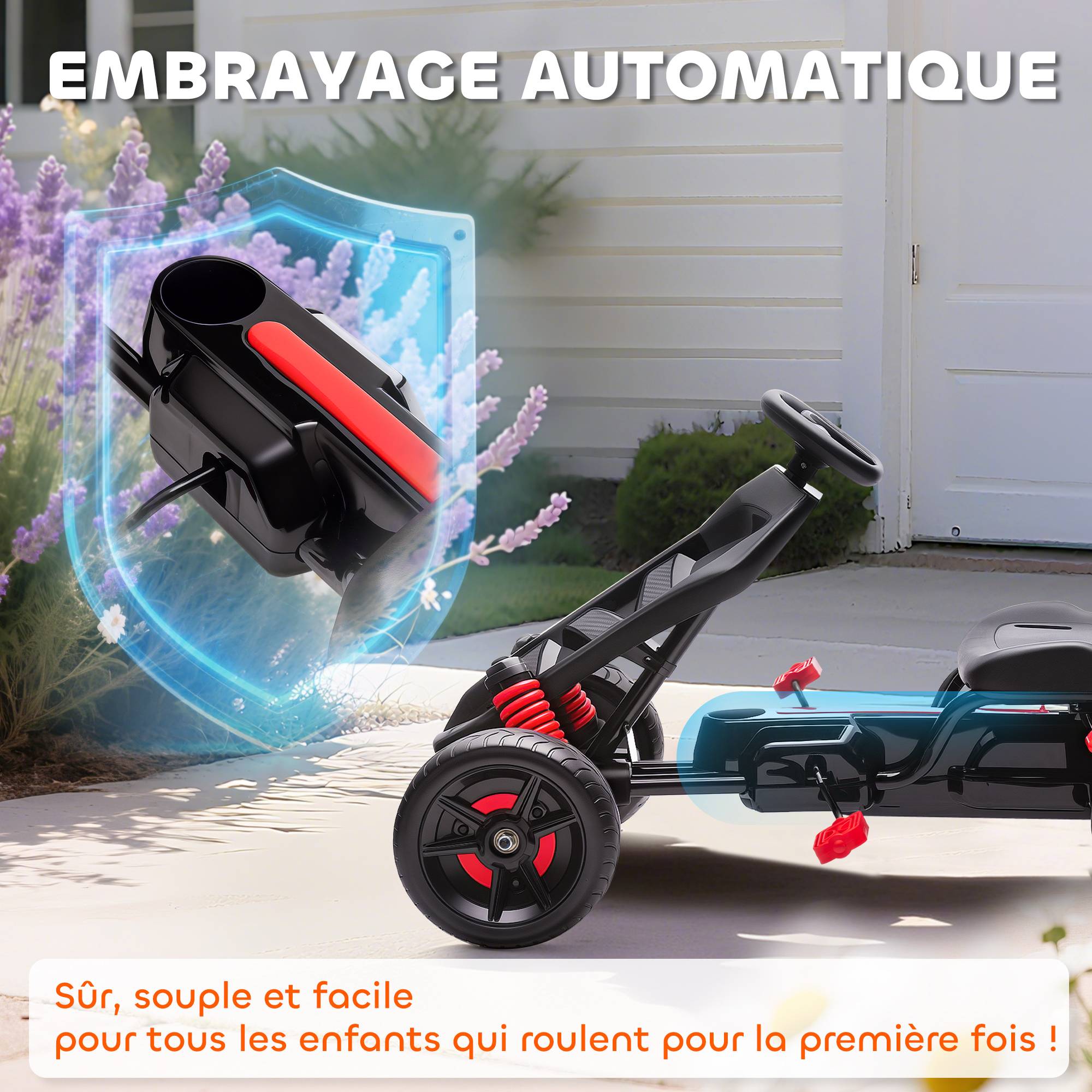 Kart à pédales pour enfants, karting enfant 3 à 6 ans avec roue libre, frein, roues EVA antidérapantes, bleu - Image 6