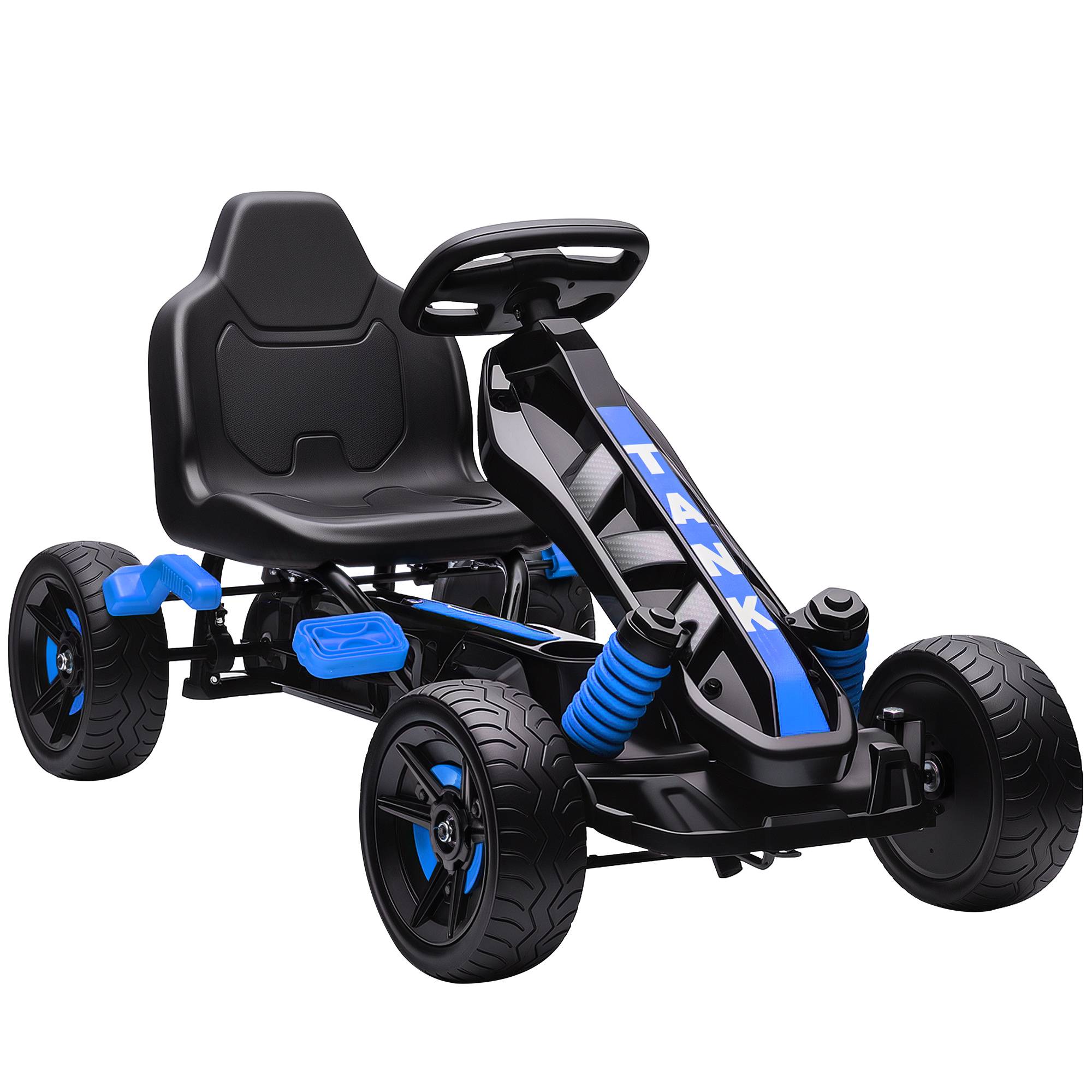 Kart à pédales pour enfants, karting enfant 3 à 6 ans avec roue libre, frein, roues EVA antidérapantes, bleu - Image 1