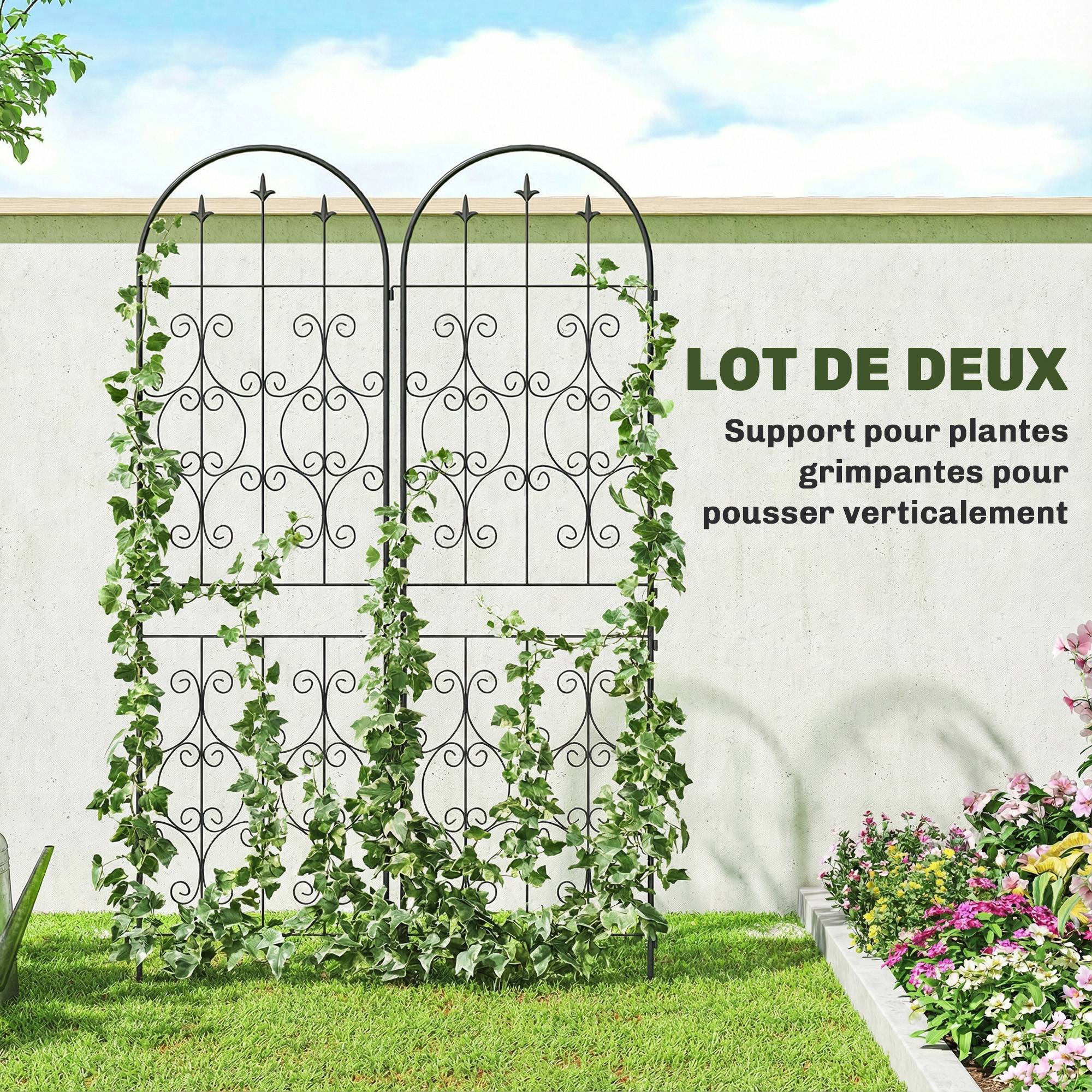 Lot de 2 treillis de jardin métal noir 50 x 1.3 x 180 cm - PANGIVO - Image 6