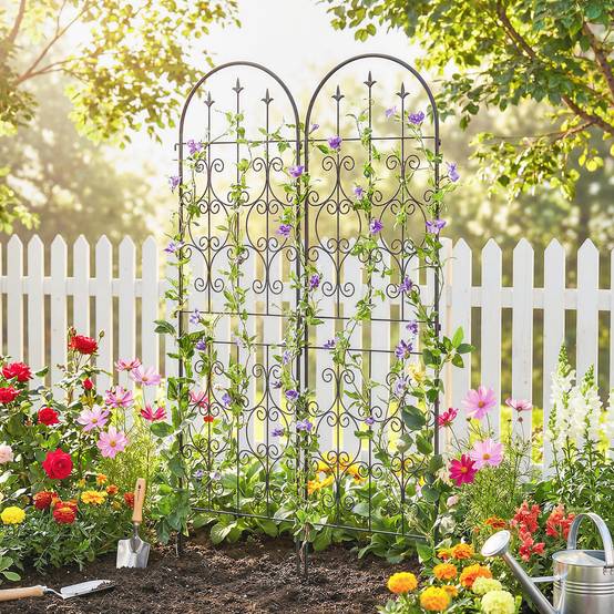 Lot de 2 treillis de jardin métal noir 50 x 1.3 x 180 cm - PANGIVO - Image 3