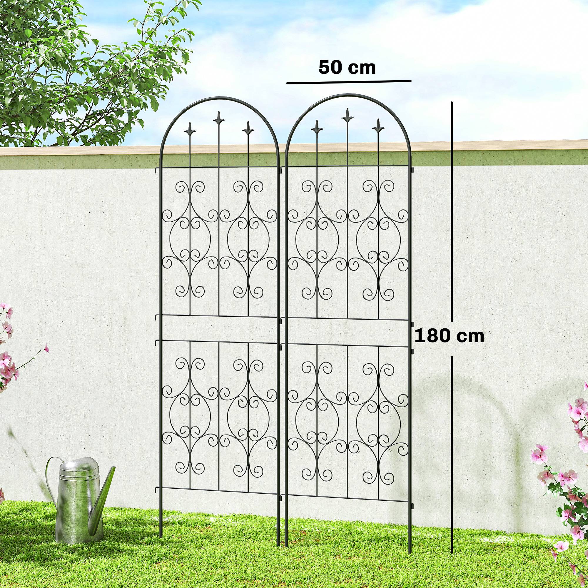 Lot de 2 treillis de jardin métal noir 50 x 1.3 x 180 cm - PANGIVO - Image 5