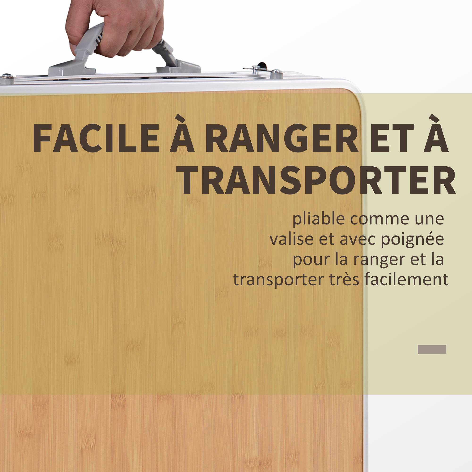 ComfortXL - Table de camping pliante Aluminium MDF jardin pique-nique avec rallonge 120x60x70cm beige - ComfortXL Outdoor Living - Image 5