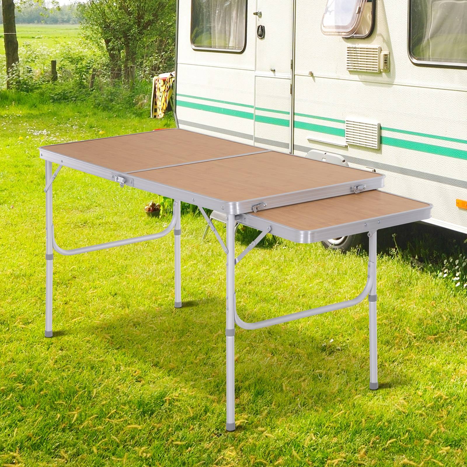 ComfortXL - Table de camping pliante Aluminium MDF jardin pique-nique avec rallonge 120x60x70cm beige - ComfortXL Outdoor Living - Image 2