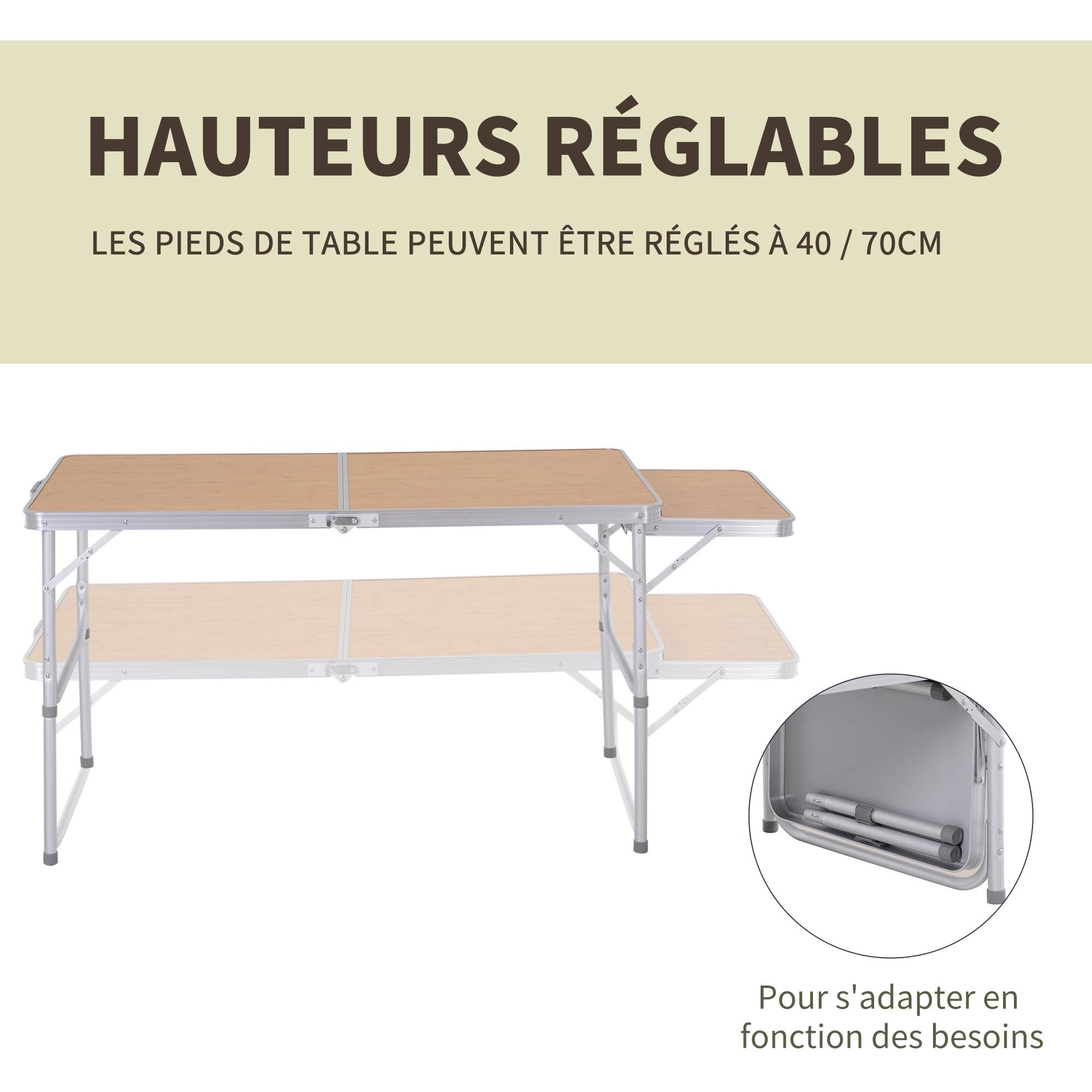 ComfortXL - Table de camping pliante Aluminium MDF jardin pique-nique avec rallonge 120x60x70cm beige - ComfortXL Outdoor Living - Image 7