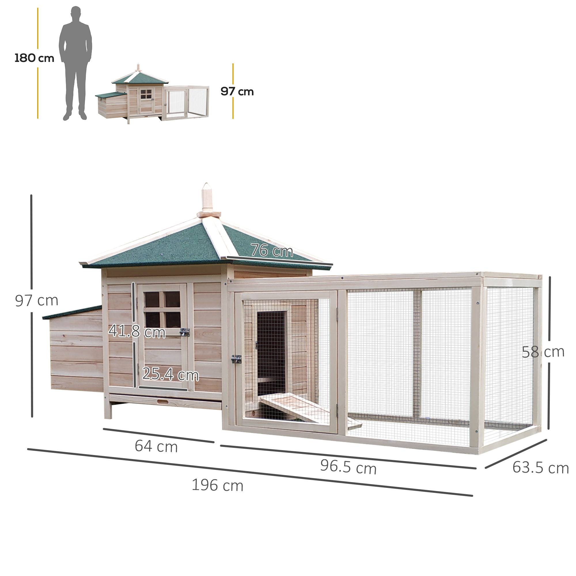 Poulailler de jardin en bois avec rampe et plateau, 196 x 76 x 97 cm, couleur bois - Image 5