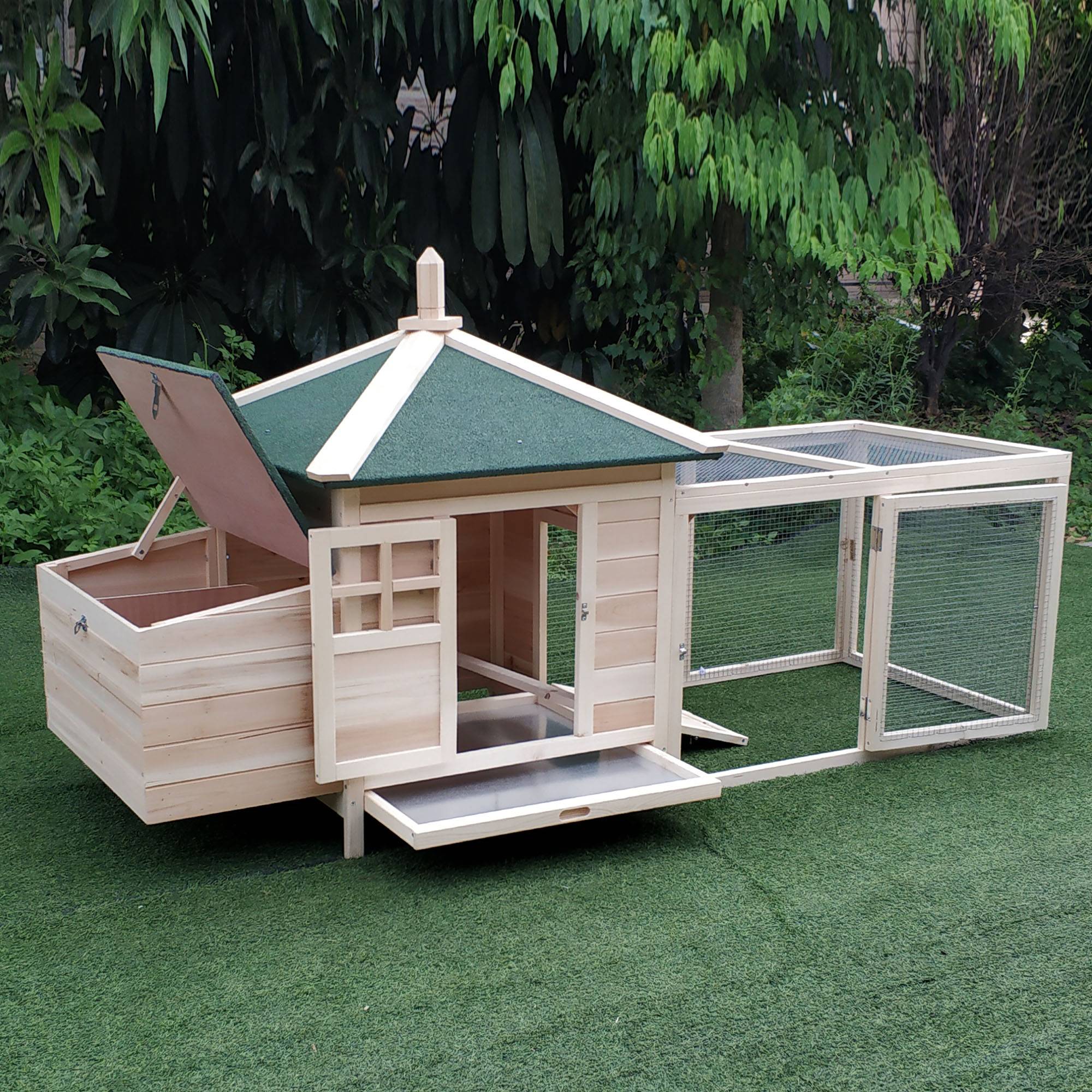 Poulailler de jardin en bois avec rampe et plateau, 196 x 76 x 97 cm, couleur bois - Image 10