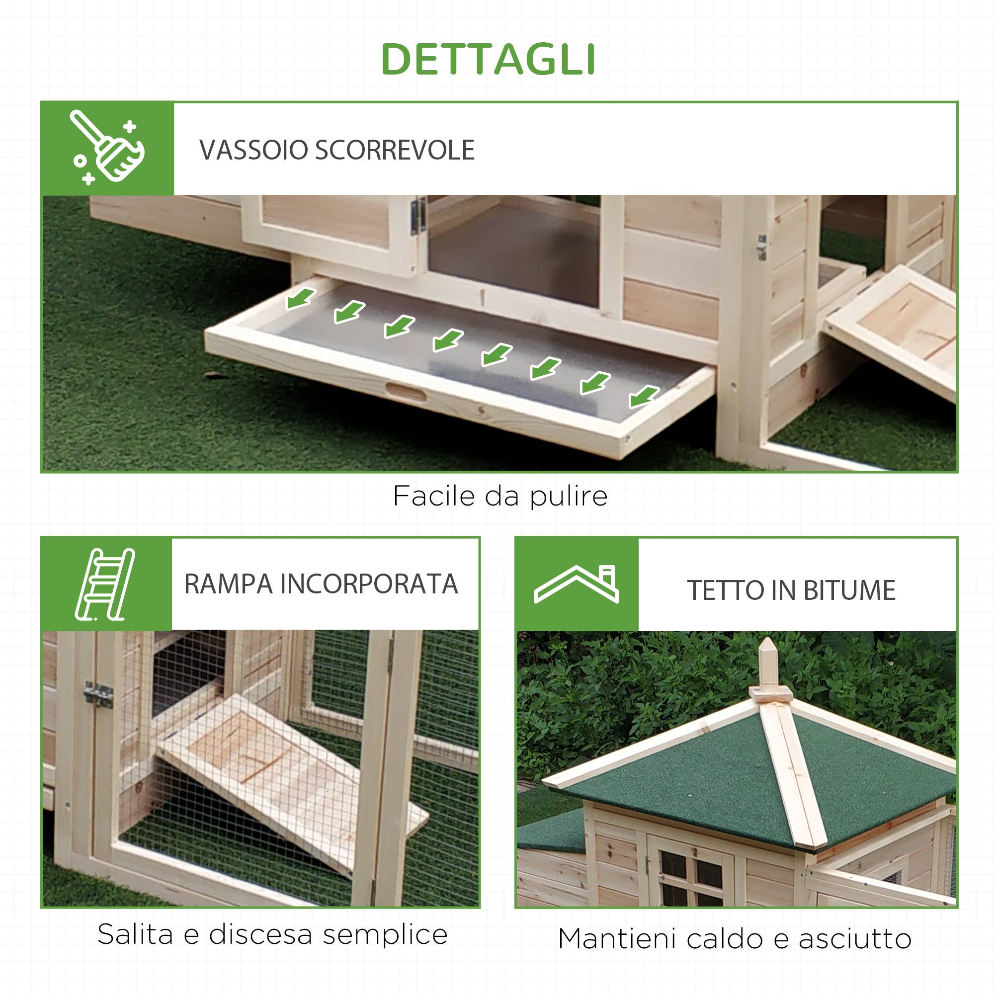 Poulailler de jardin en bois avec rampe et plateau, 196 x 76 x 97 cm, couleur bois - Image 9