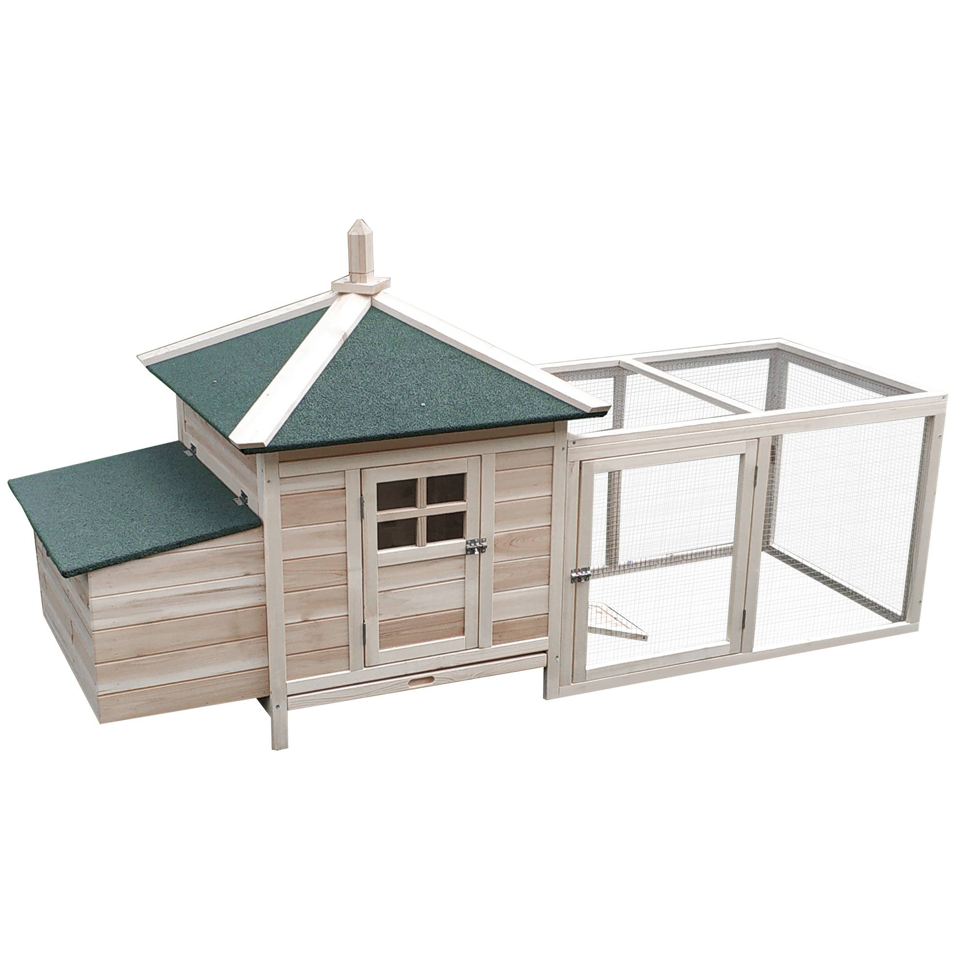 Poulailler de jardin en bois avec rampe et plateau, 196 x 76 x 97 cm, couleur bois - Image 2