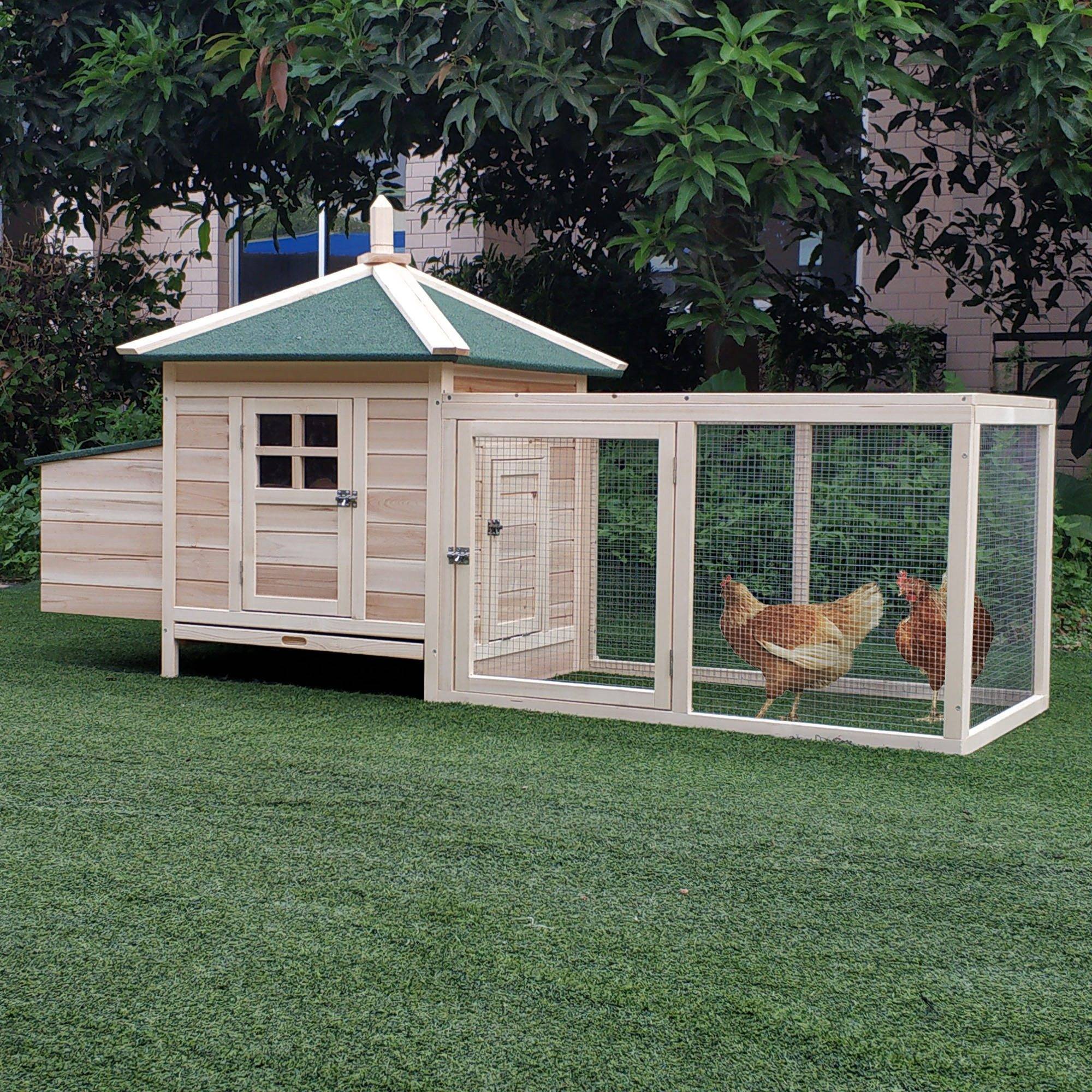 Poulailler de jardin en bois avec rampe et plateau, 196 x 76 x 97 cm, couleur bois - Image 4
