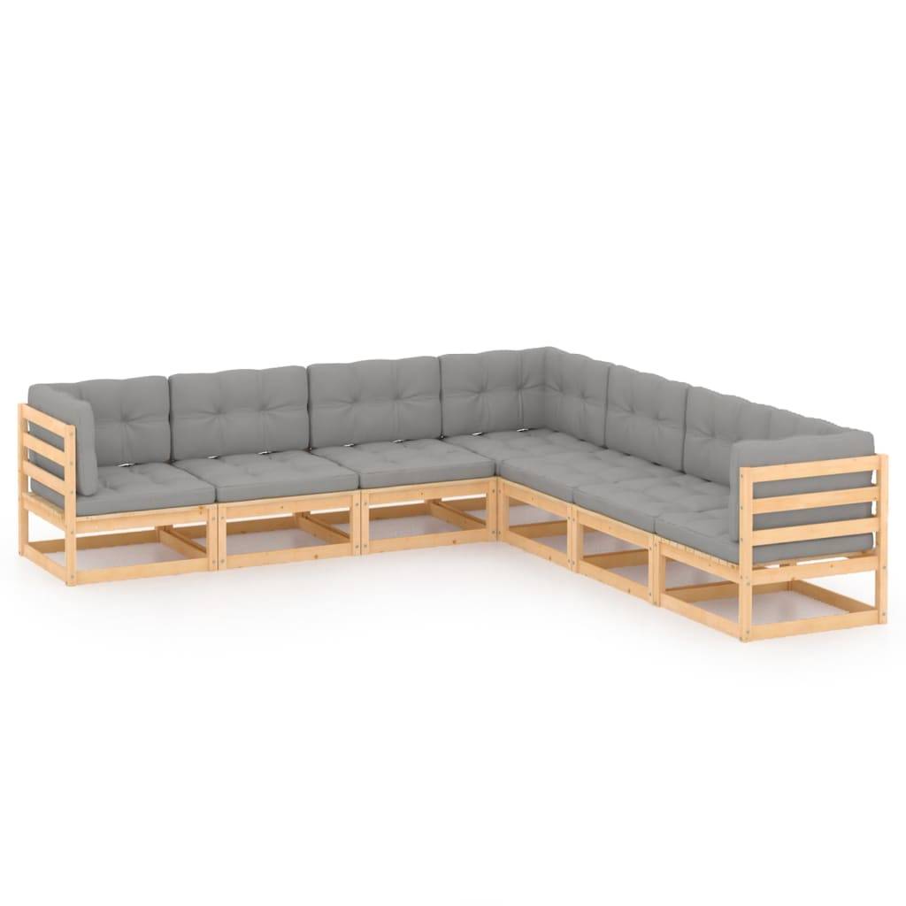 Helloshop26 - Salon de jardin meuble d'extérieur ensemble de mobilier 7 pièces avec coussins bois de pin massif - Imagen 1