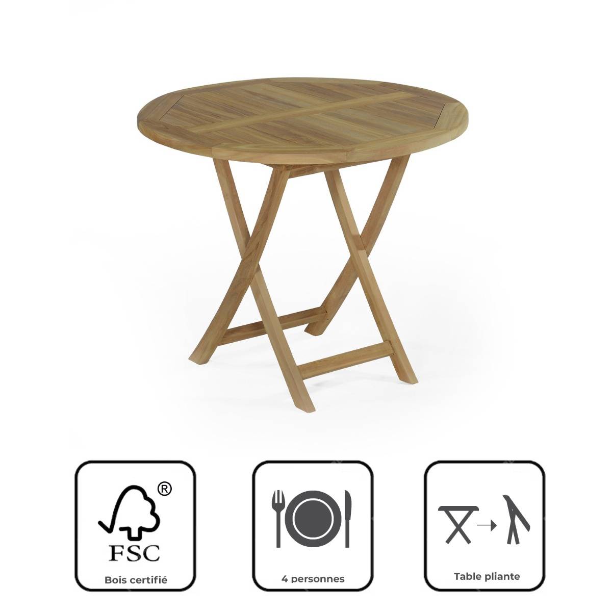 Table pliante ronde en teck massif Adomée ø 90 cm - TECK'Attitude - Imagen 8