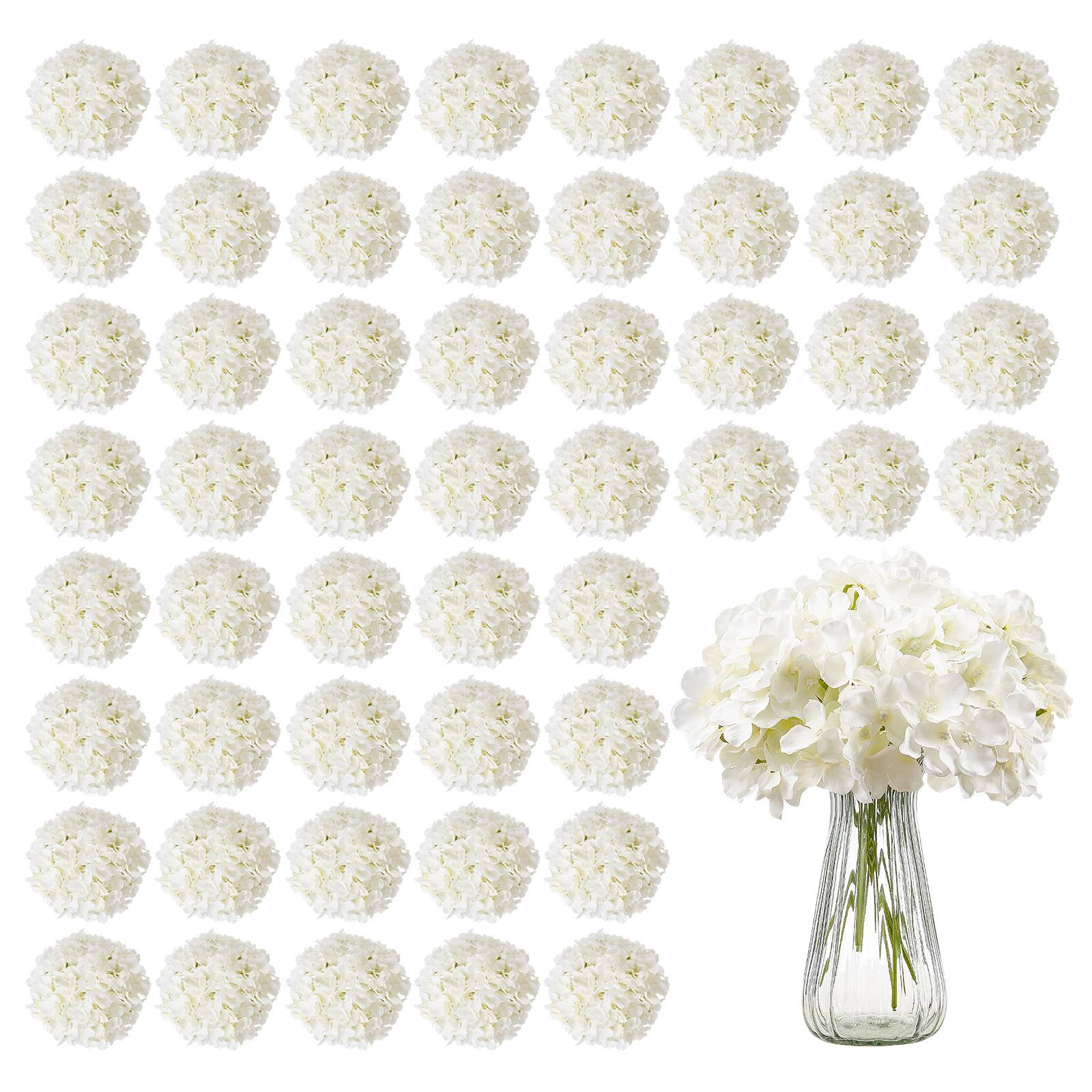 VEVOR Hortensia artificiel lot de 65, 250mm. Aspect réaliste, tête 152mm. Pour décoration, mariages. Blanc. - Image 1