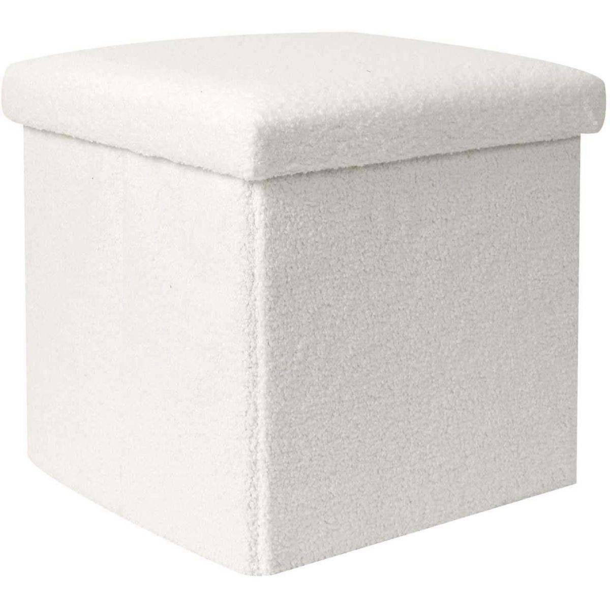 The Home Deco Factory - Pouf coffre pliable en bouclette blanc - Image 1
