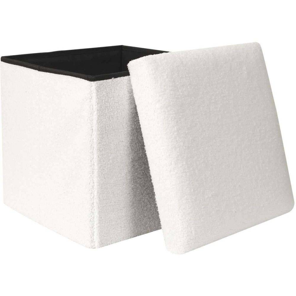 The Home Deco Factory - Pouf coffre pliable en bouclette blanc - Image 4
