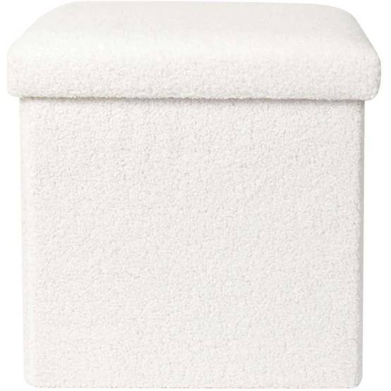 The Home Deco Factory - Pouf coffre pliable en bouclette blanc - Image 3
