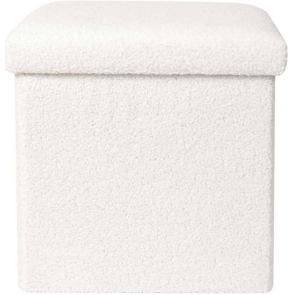 The Home Deco Factory - Pouf coffre pliable en bouclette blanc - Image 3