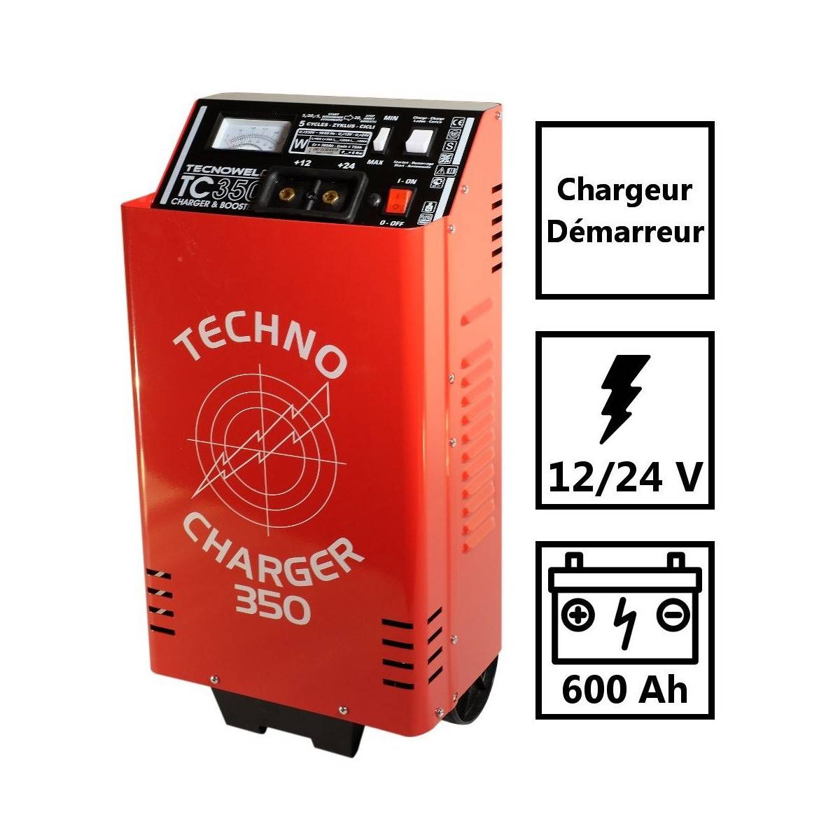 Chargeur démarreur de Batterie 12-24V Charge 60A poids lourds 600 Ah TEC350 TECNOWELD - Imagen 2