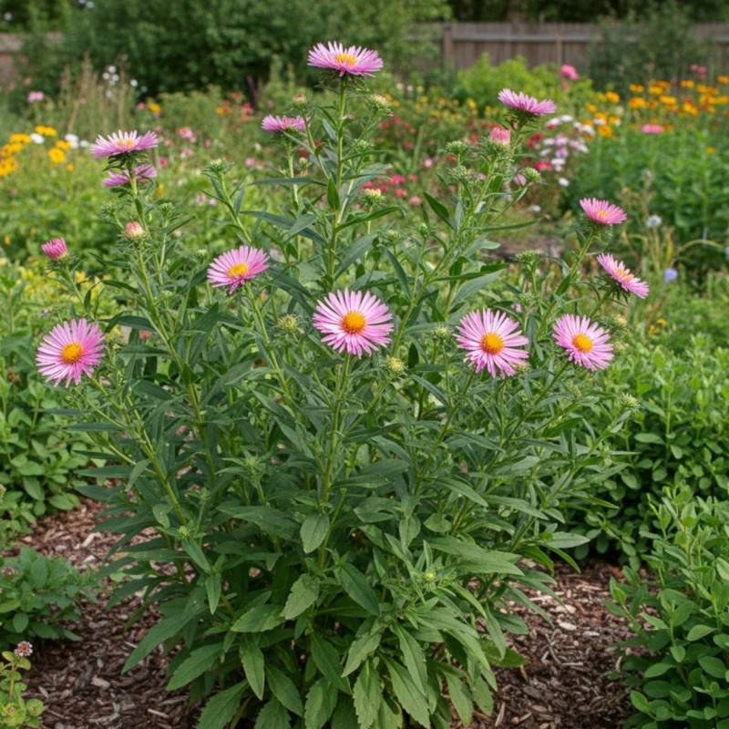 Aster grand d'automne Rosa Sieger à fleurs Rose/ - feuillage Caduc - Godet - 5/20 cm