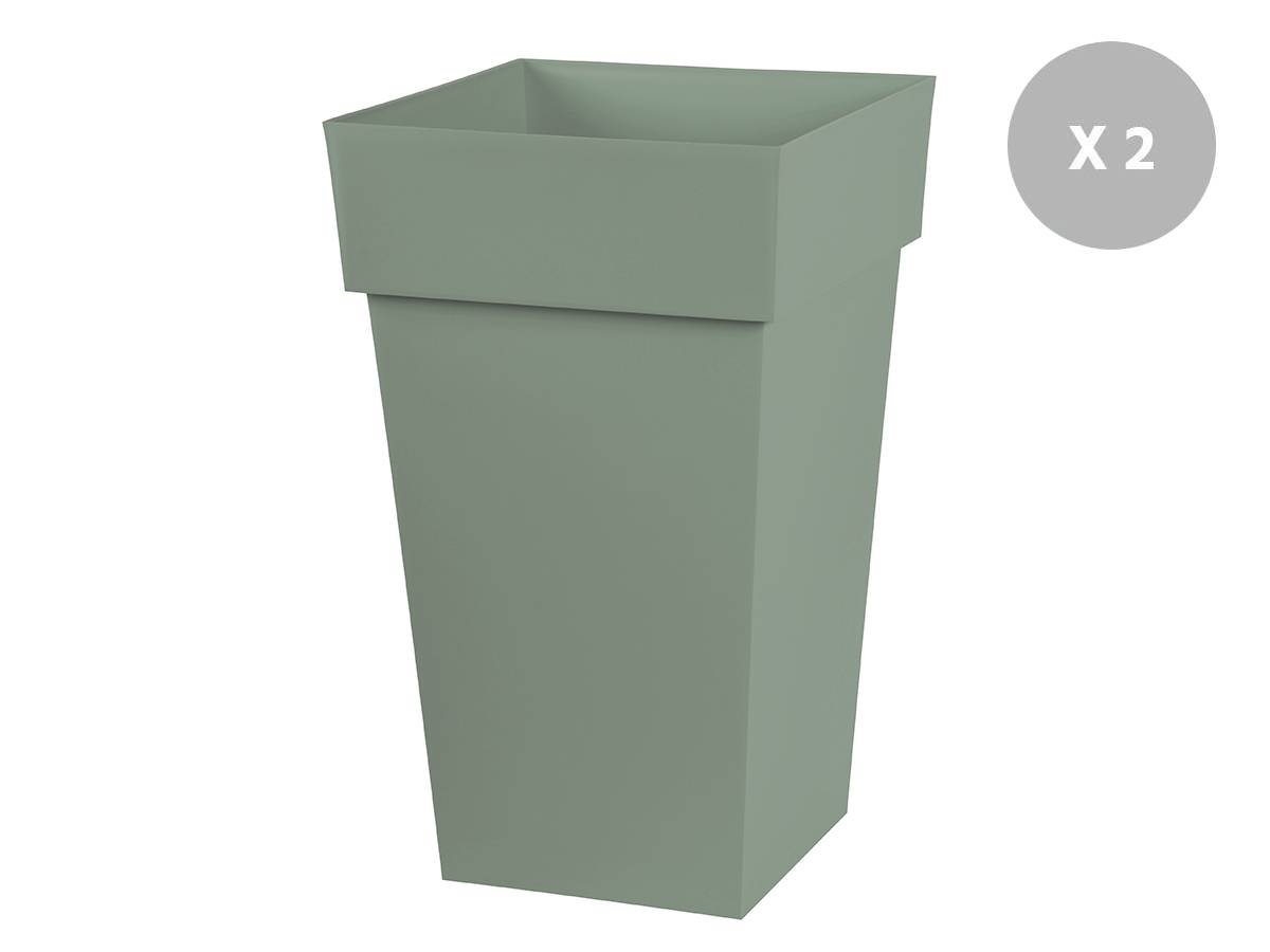 Eda - Lot de 2 pots de fleur carré Toscane 39 x H.65 cm - Vert laurier