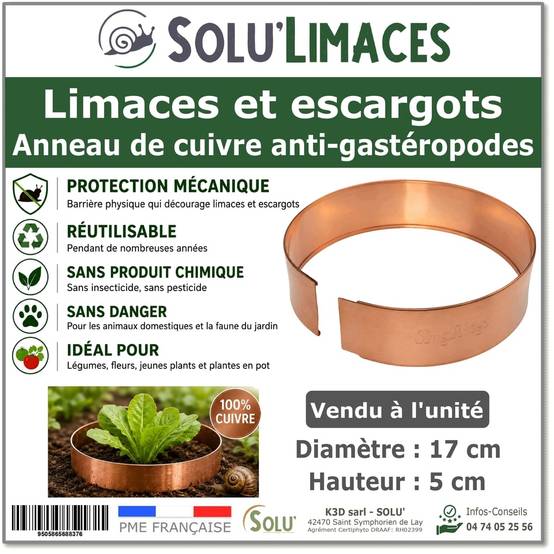Tout pour les nuisibles - Anneau de Cuivre Anti-Limaces et Escargots SOLU'LIMACES – Ø17 cm - Protection des Salades, Fraisiers, Aromatiques, Potager et Fleurs - Image 1