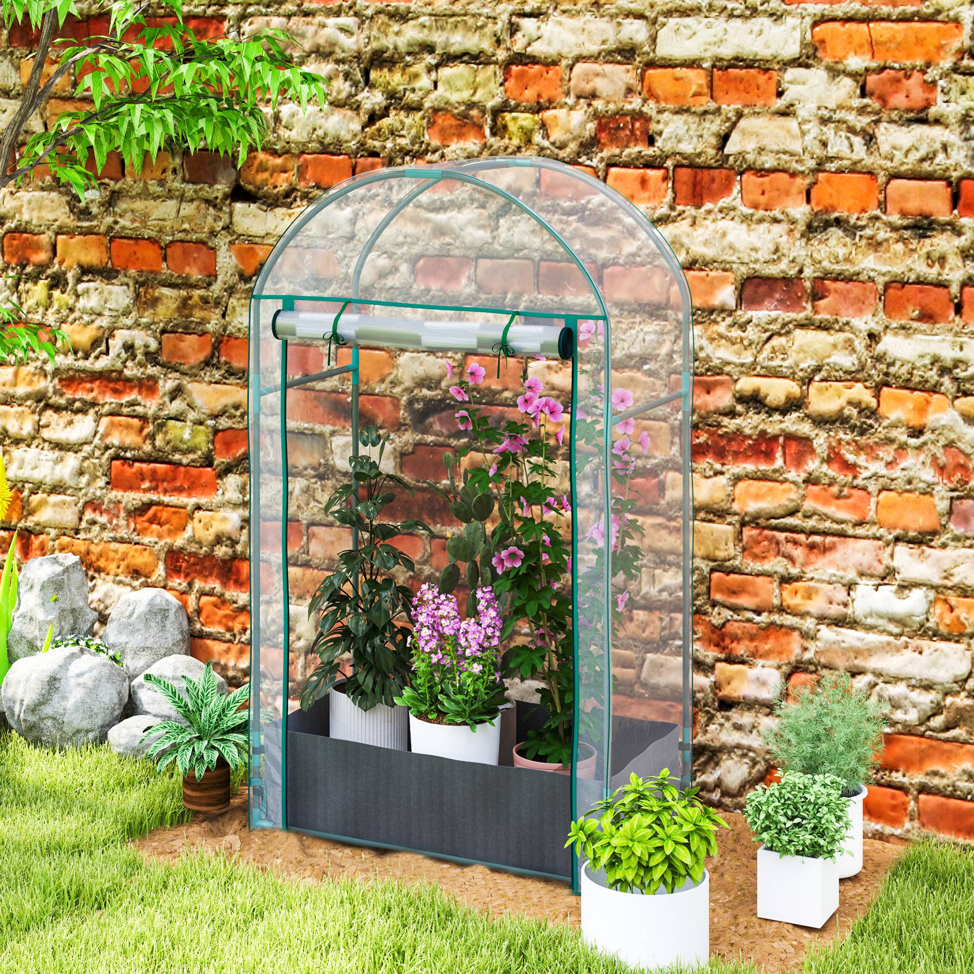 Mini serre de jardin serre balcon avec sac de plantation et housse en plastique renforcé, porte enroulable, transparente - Image 4