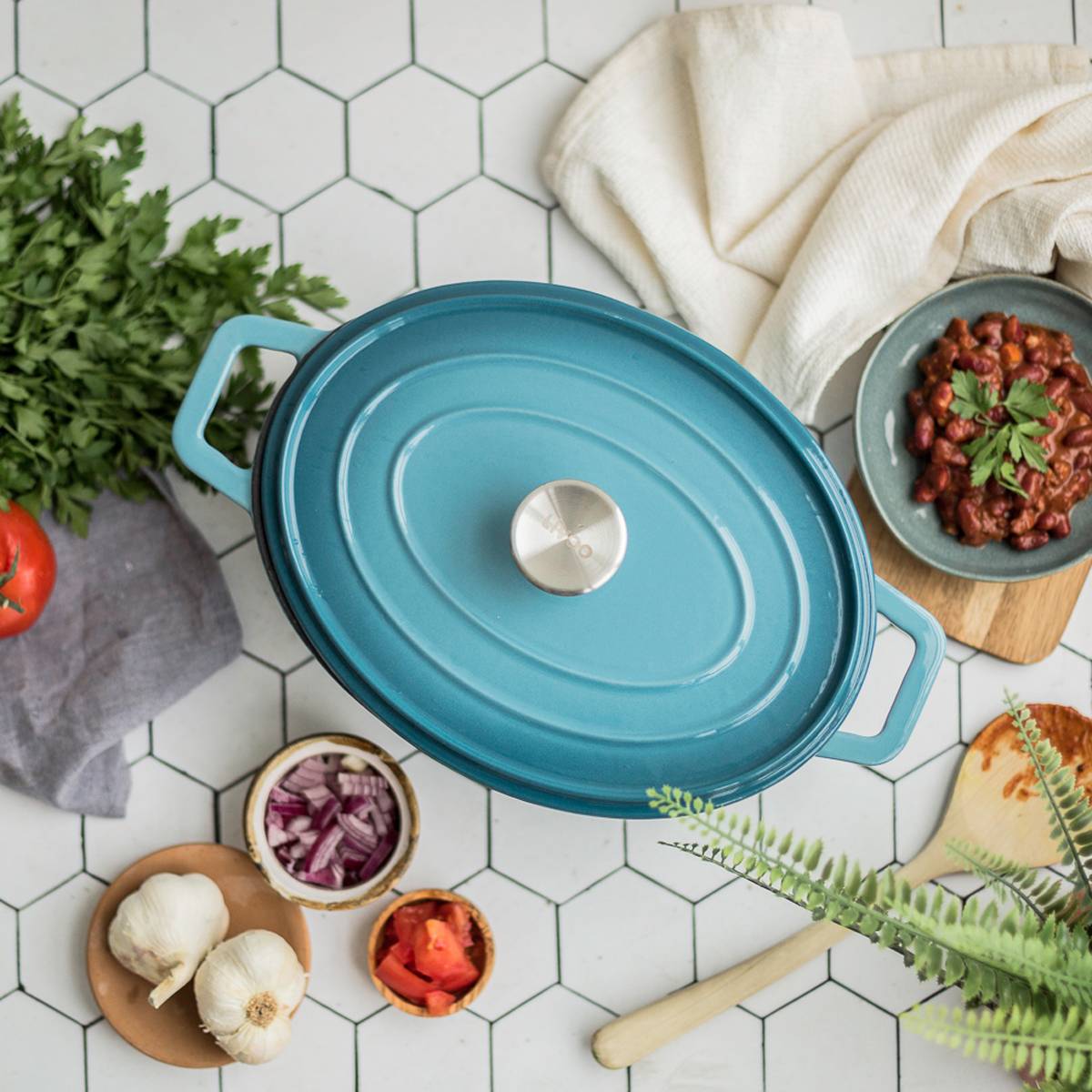 Livoo - Cocotte ovale en fonte émaillée 4.5l bleu MEP129B Livoo - Imagen 7