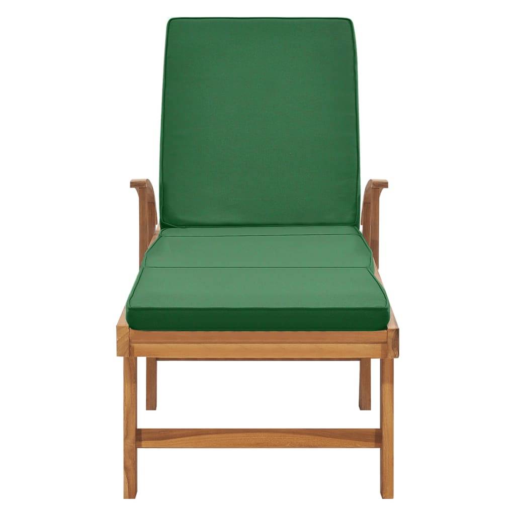 Helloshop26 - Transat chaise longue bain de soleil lit de jardin terrasse meuble d'extérieur avec coussin bois de teck solide vert - Imagen 4