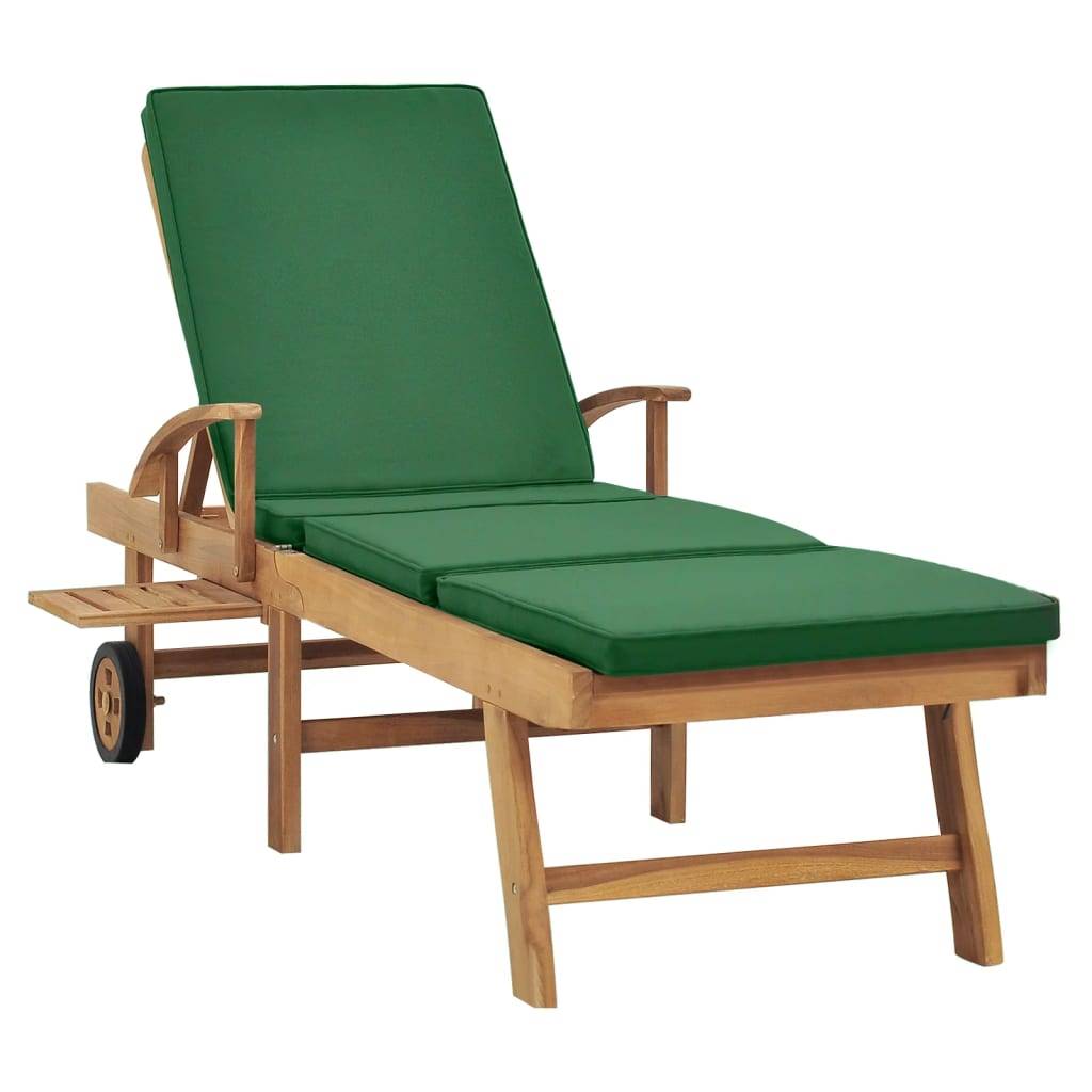 Helloshop26 - Transat chaise longue bain de soleil lit de jardin terrasse meuble d'extérieur avec coussin bois de teck solide vert - Imagen 3