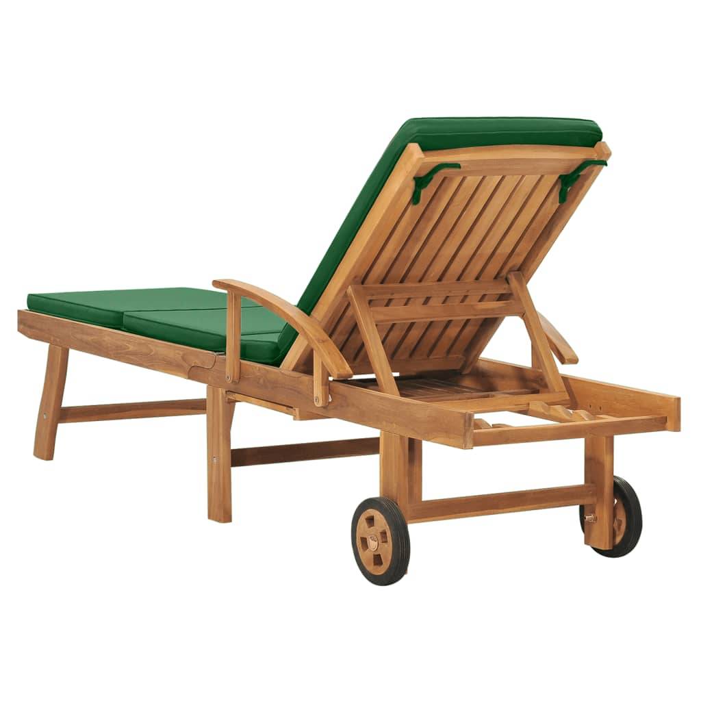 Helloshop26 - Transat chaise longue bain de soleil lit de jardin terrasse meuble d'extérieur avec coussin bois de teck solide vert - Imagen 5