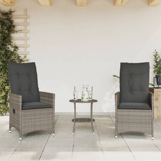 Duo de Fauteuils de Jardin Relax Inclinables en Résine Tressée Grise avec Table d'appoint Ronde – ComfortXL Outdoor Living - Image 3
