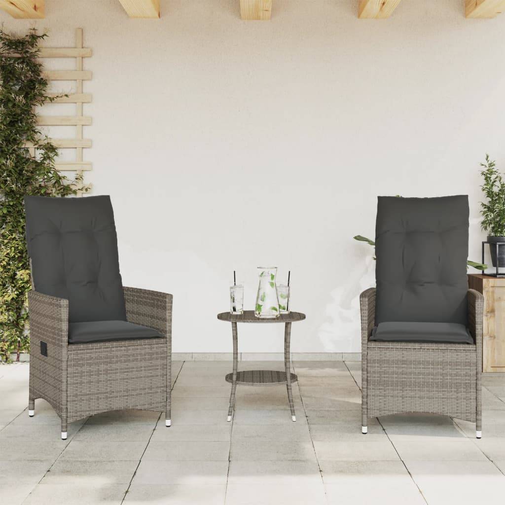 Duo de Fauteuils de Jardin Relax Inclinables en Résine Tressée Grise avec Table d'appoint Ronde – ComfortXL Outdoor Living - Image 3
