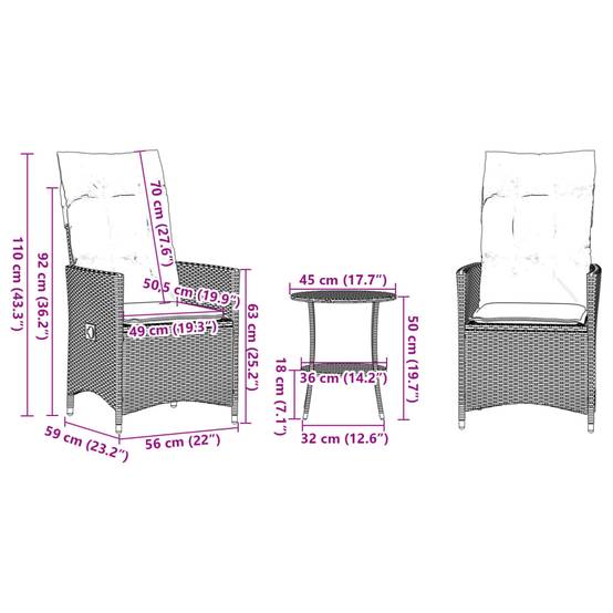 Duo de Fauteuils de Jardin Relax Inclinables en Résine Tressée Grise avec Table d'appoint Ronde – ComfortXL Outdoor Living - Image 10