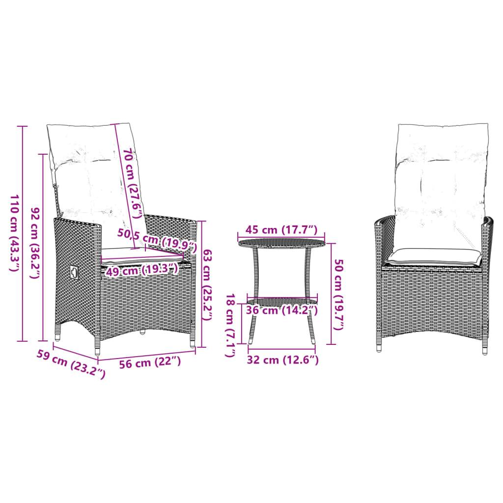Duo de Fauteuils de Jardin Relax Inclinables en Résine Tressée Grise avec Table d'appoint Ronde – ComfortXL Outdoor Living - Image 10