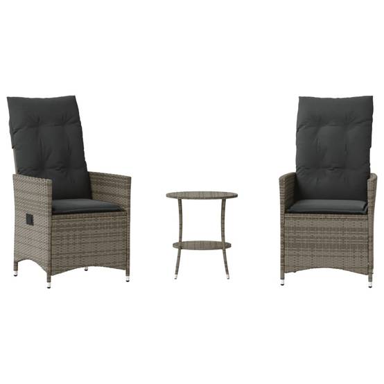Duo de Fauteuils de Jardin Relax Inclinables en Résine Tressée Grise avec Table d'appoint Ronde – ComfortXL Outdoor Living - Image 2