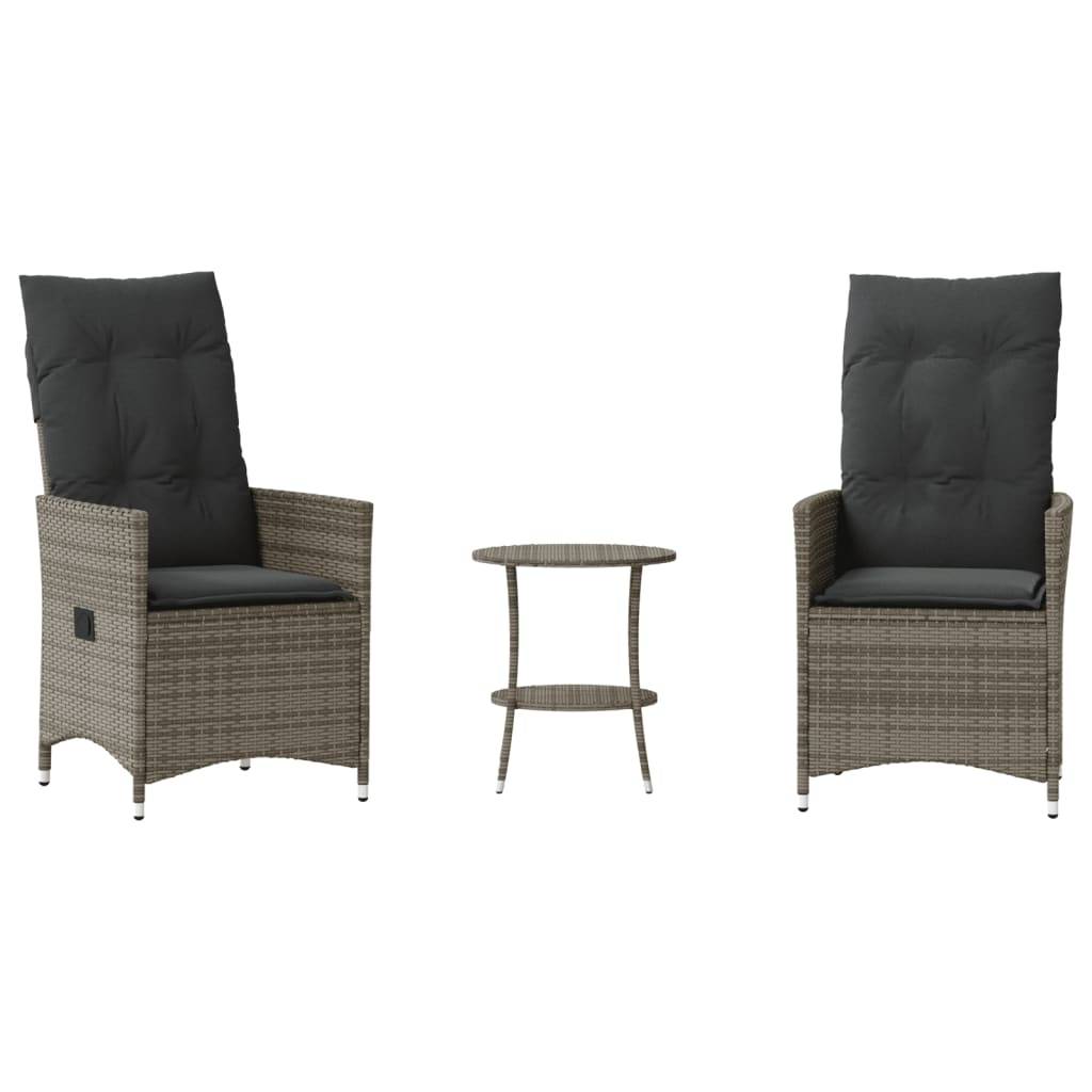 Duo de Fauteuils de Jardin Relax Inclinables en Résine Tressée Grise avec Table d'appoint Ronde – ComfortXL Outdoor Living - Image 2