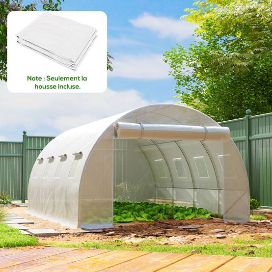 Bâche de rechange pour serre tunnel 12m² PE 140g/m² anti-UV 4x3m Blanc - ComfortXL Outdoor Living - Image 4
