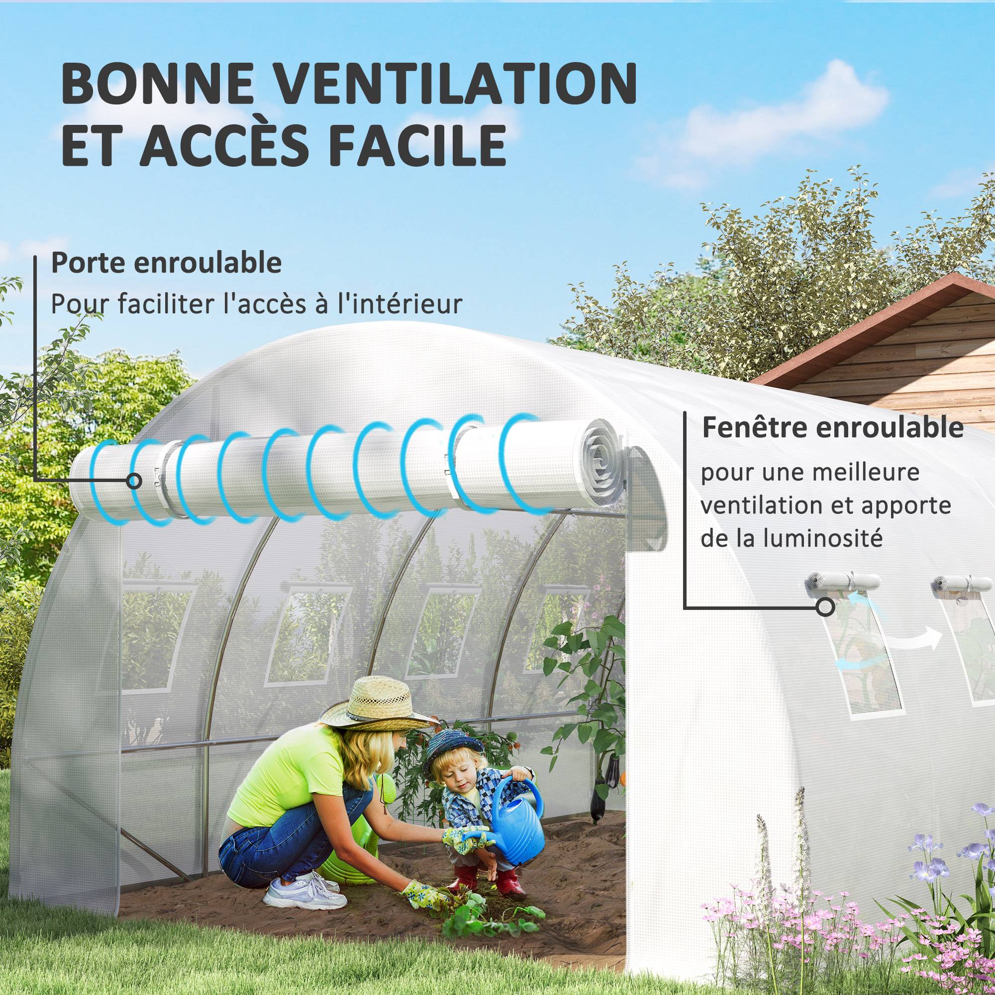 Bâche de rechange pour serre tunnel 12m² PE 140g/m² anti-UV 4x3m Blanc - ComfortXL Outdoor Living - Image 6