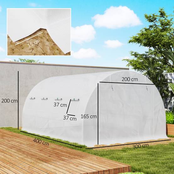 Bâche de rechange pour serre tunnel 12m² PE 140g/m² anti-UV 4x3m Blanc - ComfortXL Outdoor Living - Image 5
