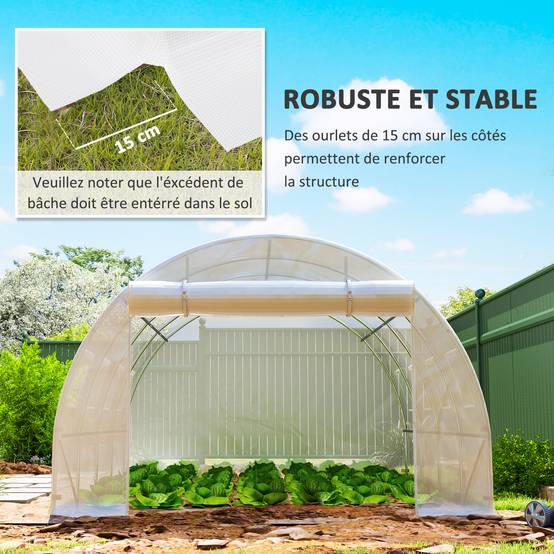 Bâche de rechange pour serre tunnel 12m² PE 140g/m² anti-UV 4x3m Blanc - ComfortXL Outdoor Living - Image 7