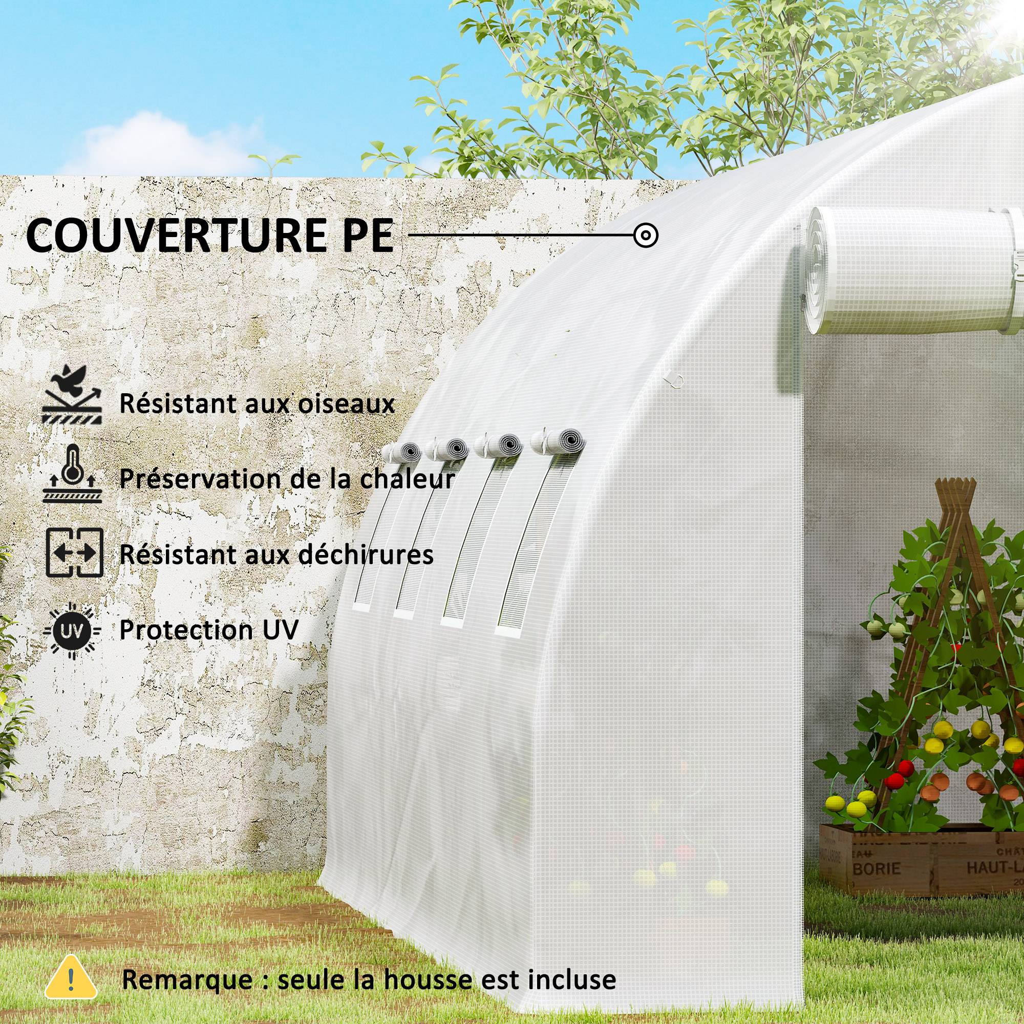 Bâche de rechange pour serre tunnel 12m² PE 140g/m² anti-UV 4x3m Blanc - ComfortXL Outdoor Living - Image 8
