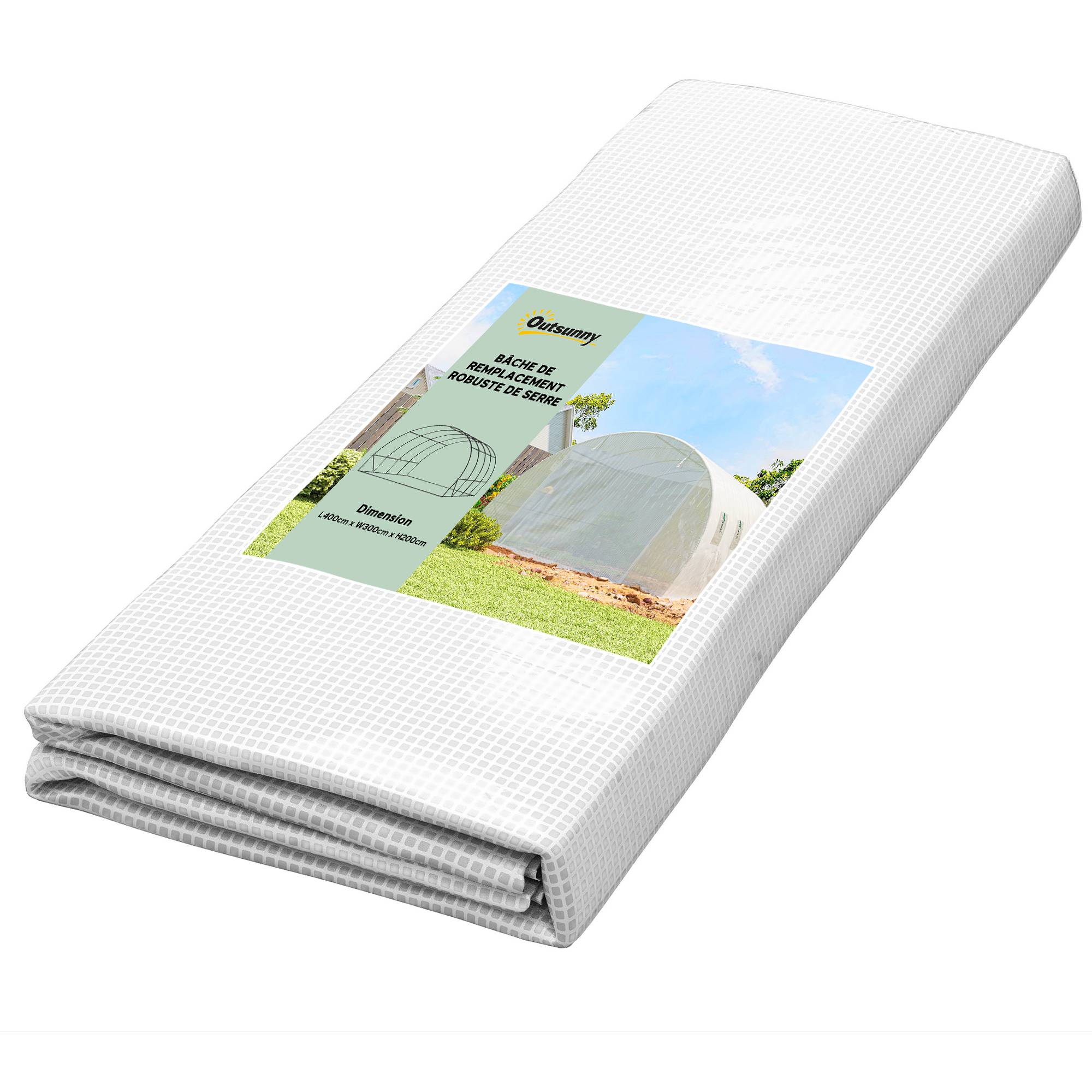 Bâche de rechange pour serre tunnel 12m² PE 140g/m² anti-UV 4x3m Blanc - ComfortXL Outdoor Living