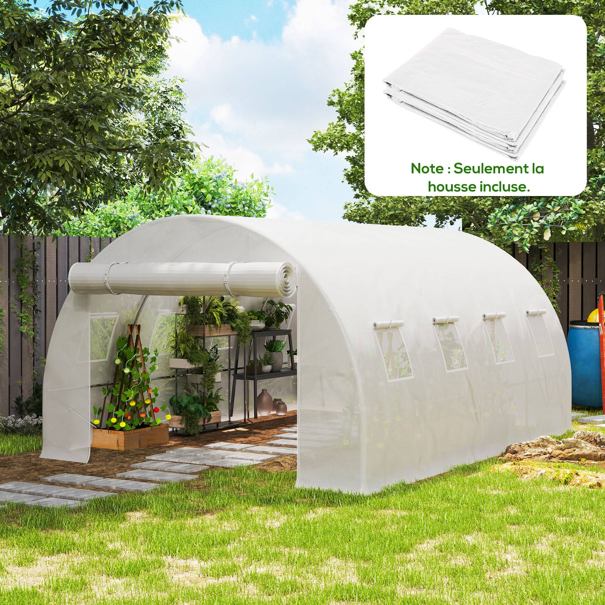 Bâche de rechange pour serre tunnel 12m² PE 140g/m² anti-UV 4x3m Blanc - ComfortXL Outdoor Living - Image 3