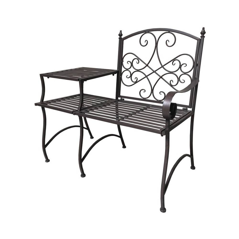 Banc et sa tablette de jardin en métal marron 95 x 46 x 92 cm Chemin de campagne - Imagen 1
