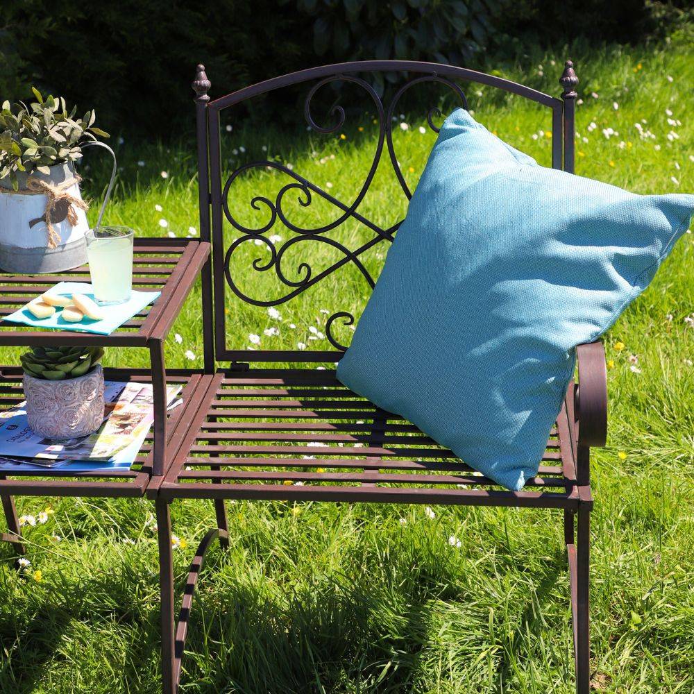 Banc et sa tablette de jardin en métal marron 95 x 46 x 92 cm Chemin de campagne - Imagen 4