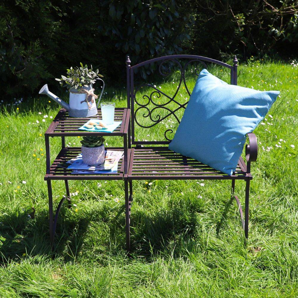 Banc et sa tablette de jardin en métal marron 95 x 46 x 92 cm Chemin de campagne - Imagen 2