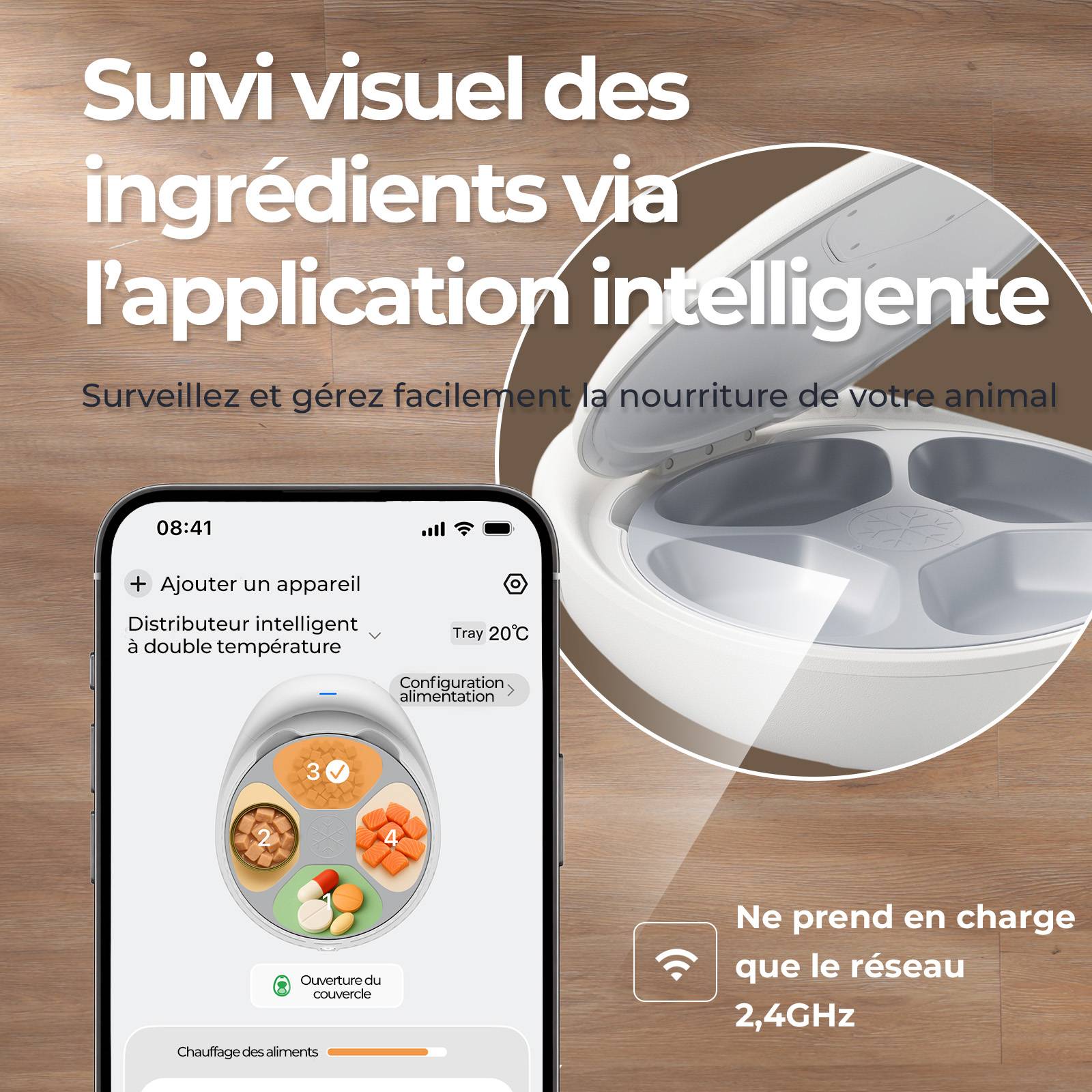 Sans Marque - Robotail F20 Distributeur Automatique Réfrigéré pour Chats, 4 Compartiments, Double Température - Image 2